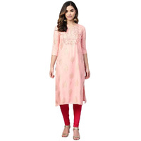 Anubhutee Women's Rayon Pink Foil Print Ethnic Motifs Printed Straight Kurta