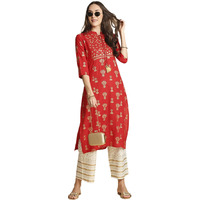 Anubhutee Tie-Neck Ethnic Foil Print Kurta Set, Red, L, (Anu191026L)