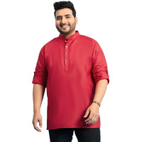 Bigbanana Plus Size Men's Regular Fit Solid Short Kurta (Pollan-Red,Red,2Xl)
