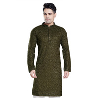 Divisive Men's Sequince Embroidered Cotton Blend Only Slim Fit Kurta (Dkrt118_Xxl_Mehendi)