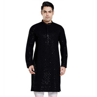 Divisive Men's Sequince Embroidered Cotton Blend Only Kurta (Dkrt5_Xxxl_Black)