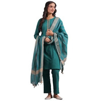 Anubhutee Women's Green Ethnic Motifs Straight Kurta Withtrousers & Dupatta