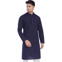 Divisive Men's Thread Embroidered Cotton Only Slim Fit Kurta (Dkrt634_Xl_Navy)