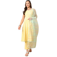 Fiorra Women's Yellow Lurex Cotton A-Line Kurta With Pant And Dupatta Set130