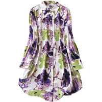 Gufrina Women's Full Sleeve Collar Neck Dress - Stylish Button-Down Floral Print Midi Dress (White S)