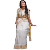 Flosive Women's Kanjivaram Pure Zari Woven Soft Silk Saree With Blouse Piece (Off White)