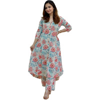 Greciilooks Women's Cotton Blend Floral Regular Fit Kurta Set (Gl-W1823_Pink_M)