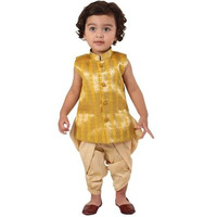 Jbn Creation Infant Boys Yellow And Gold Silk Blend Kurta And Dhoti Set