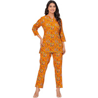 Jikonet Women Cotton Printed Co-Ord Set Kurta Set With Pant Set (Yellow, X-Large)