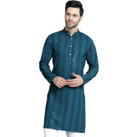 Jompers Men's Sequins Chikankari Embroidered Kurtas (Peacock, Xxl)