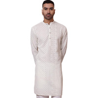 Jompers Men's White Chikankari Embroidered Kurtas. (White, M)