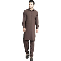 Jompers Men's Coffee Solid Pathani Kurta With Salwar (Coffee, M)