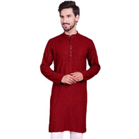 Jompers Mens Sequins Chikankari Kurtas (Maroon, M)