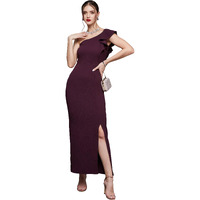 Miss Chase Women's Solid One Shoulder Sleeveless Ruffled Maxi Dress (Mcaw17D10-37-289-03, Dark Purple, S)