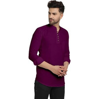 Lookmark Men's Pure Cotton Solid Color Short Kurta Suitable For All Indian Wedding, Occasions, And Festivals (Az-Lm-Og-Kurta 08 Purple-M)