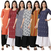 Pinkmint Straight Vibrant Colour Crepe Kurti's For Women's Ll Fashion Fusion Kurti Ll Summer Kurti (Pack Of 6)
