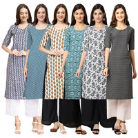 Pinkmint Women's Crepe Digital Print Straight Kurta [Pack Of 6](Mv-348-351-352-378-357-377-M)