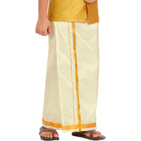 Prakasam Cotton Boys/Kids Art Silk Readymade Cream Dhoties For Kids/Readymade Dhoties For Boys (15-16 Years)