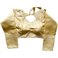 Pujia Mills Milan Silk Full Sleeve V Neck Multi Embroidery Trendy Saree Blouse(Rukmini Gold 42)