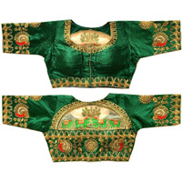 Pujia Mills Women's Embroidery Handwork Stone Work Design Bridal Blouse (Green)
