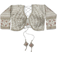 Pujia Mills Women's Heavy Embroidery Coding With Sequins Work 3/4Th Sleeves Fancy Readymade Saree Blouse(Missy White_38)