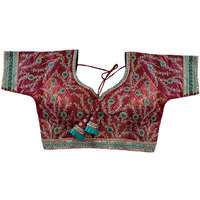 Pujia Mills Women's Milan Silk Embroidered With Sequins Work Half Sleeve Blouse (Indra Wine 42)