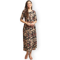 Preneum Women's Georgette Fit And Flare Standard Length Dress (Gown-116_Brown_L)
