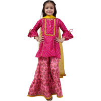 Pspeaches Girl's Cotton 1 Kurti, 1 Sharara, 1 Dupatta (Sha-Magentapeach-12-14Y_Magenta