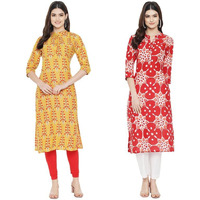 Pinkmint Women's Cotton Regular Kurti (Arangya2_Yellow-Red