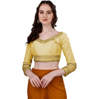 Pujia Mills Women's Milan Silk Heavy Embroidery With Sequins Worked Full Sleeve Fancy Saree Blouse Gold(Charlie Gold)