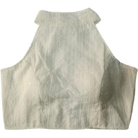Pujia Mills Women's Halter Neck Chickenkari Work Readymade Saree Blouse (Off White, 38)