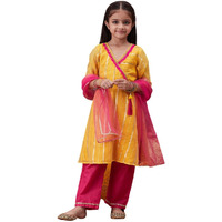 Pspeaches Girl's Art Silk Kurta Set (Ks-Lurexyellow-4-5Y_Yellow