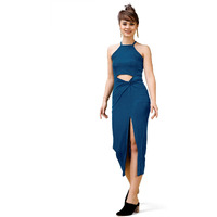 Purvaja Womens Bodycon Below Knee Length Dress (Shine-012-Berry_Blue_X-Large)