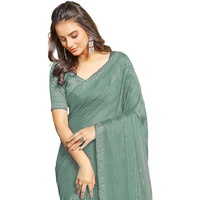 Satrani Women's Chiffon Dyed & Hot Fixing & Zari Saree With Unstitched Blouse Piece (3397S246N_Pastel Green)