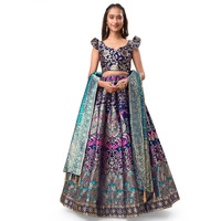 Purvaja Women's Jacquard Semi-Stitched Lehenga Choli (Lotus-Navy-Blue_Navy-Blue_Free Size)