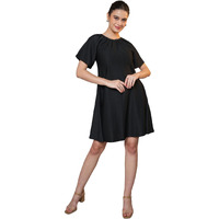 Purvaja Womens A-Line Mini Length Dress (Yuvi-024-Black_Black_Large)