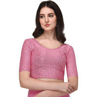 Shiv Textiles Round Neck Dobby Cotton Lycra Stretchable Elbow Sleeve Readymade Saree Blouse For Women Stylish (Pinkover Size)