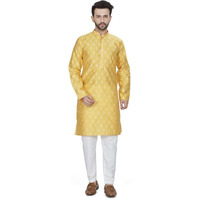 Be Active Men's Traditional Jacquard Full Sleeves Kurta || Cotton Kurta For Men || Men Kurta For Wedding || Kurta For Men (My0001 2 Xxl/46) Yellow
