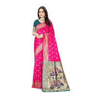 Sugathari Women's Banarasi Saree Pure Paithani Kanjivaram Silk Soft New Ladies 2024 Design Wear Pattu Sarees Latest Cotton Party Sari Collections With Blouse Piece For Wedding Sadi (Pari-205 Rani)