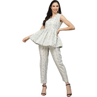 Stylum Women's Woven Design Cotton Blend Co-Ord Set (Loku44_Off White, Xxl)