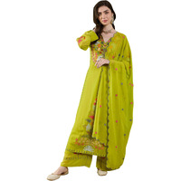 Fashion Basket Georgette Straight Floral Plazzo Kurta Set Green