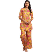 Greciilooks Women's Rayon Printed Regular Fit Co Ord Sets (Gl-W1705&Tr798_Yellow_S)