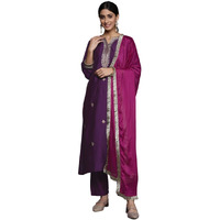 Varanga Purple Kurta With Embroidery Paired With Straight Trouser And Chiffon Dupatta