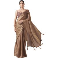 Womanista Women's Satin Two Tone Saree (Ti6707_Camel Brown)