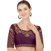 Pujia Mills Women's Embroidery Handwork Thread Zari Stone Work Readymade Blouse (Wine, 36)