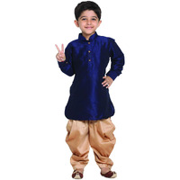 Jbn Creation Boys' Navy Blue And Rose Gold Silk Blend Kurta And Dhoti Pant Set (Vasbuk001Nbncdrg, For 11-12 Years)