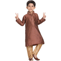 Jbn Creation Boys' Maroon And Rose Gold Silk Blend Kurta And Pyjama Set_Vasbk047Manprg_24