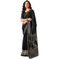 Satrani Women's Pure Cotton Printed Zari Stripe Border Saree With Unstitched Blouse Piece (3884S365N_Black)