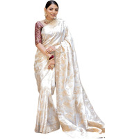 Satrani Women's Art Silk Jacquard Saree With Unstitched Blouse Piece (3584S353N_White)