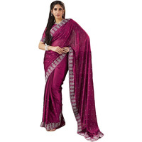 Satrani Women's Georgette Stone Work Saree With Unstitched Blouse Piece (4092S6476N_Burgundy)